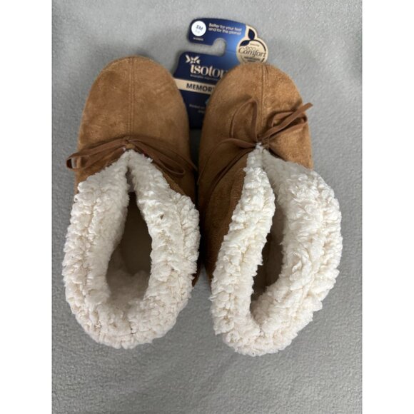 Isotoner Women's Rory Recycled Buck Skin Bootie Slippers 5-6 Small Brown NWT's - Picture 4 of 8